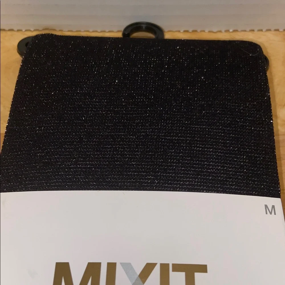 Mixit Black Lurex Metallic Opaque Fashion Footed Tights Size Medium. - Picture 3 of 4